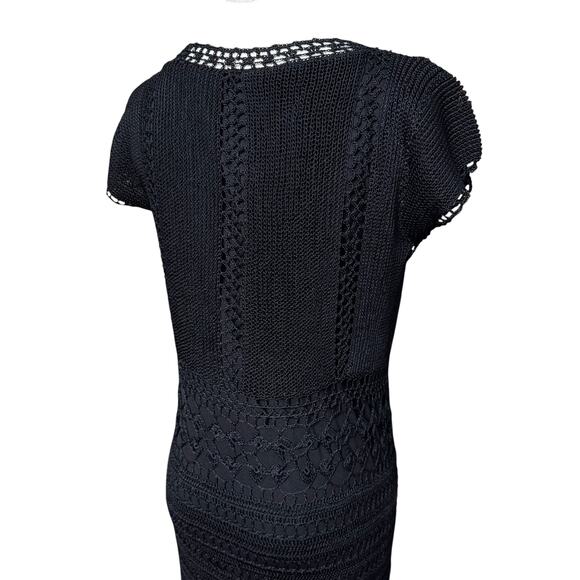 Krochetta by papillon Vintage 90s Black Crocheted Maxi Dress Size M Lined - Picture 10 of 11